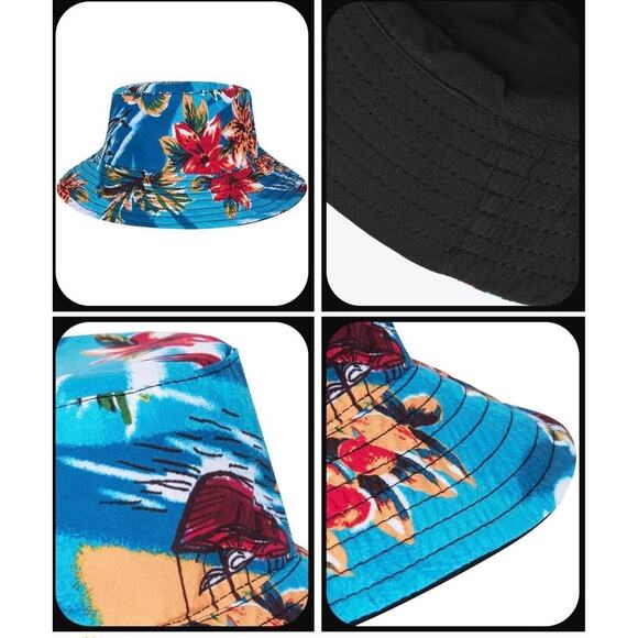 Tunevuse Boys Hawaiian 3pc Cabana Set Shirt Shorts Hat Blue Floral Outfit NEW - Picture 5 of 9